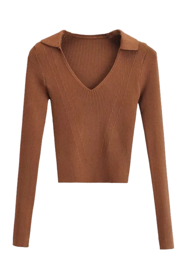 V-Neck Long Sleeves Knitted T-Shirt (6 Colors)