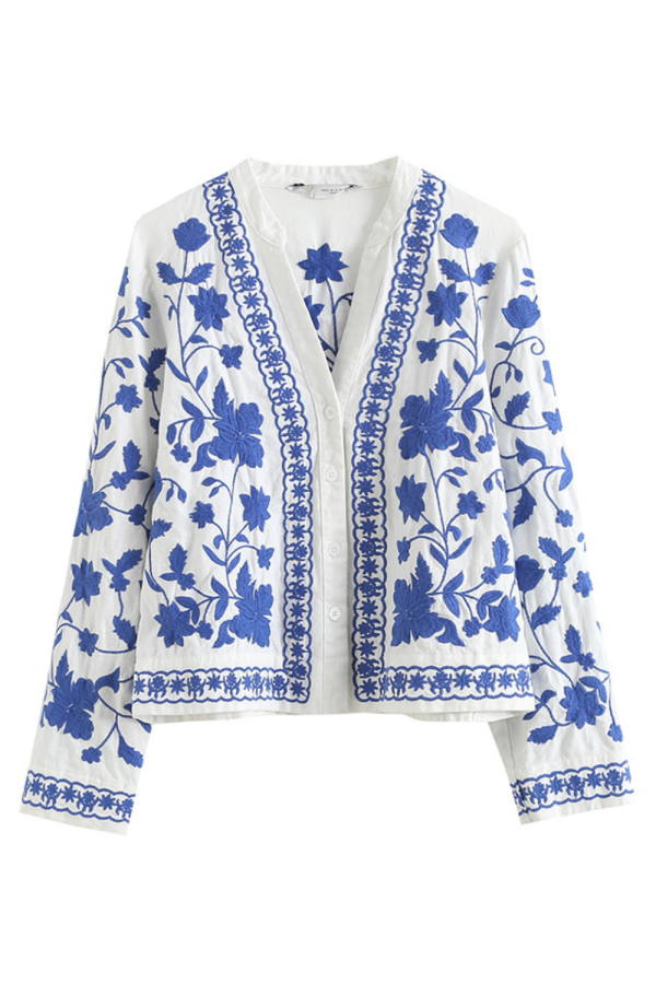 Floral Embroidery V-Neck Shirt